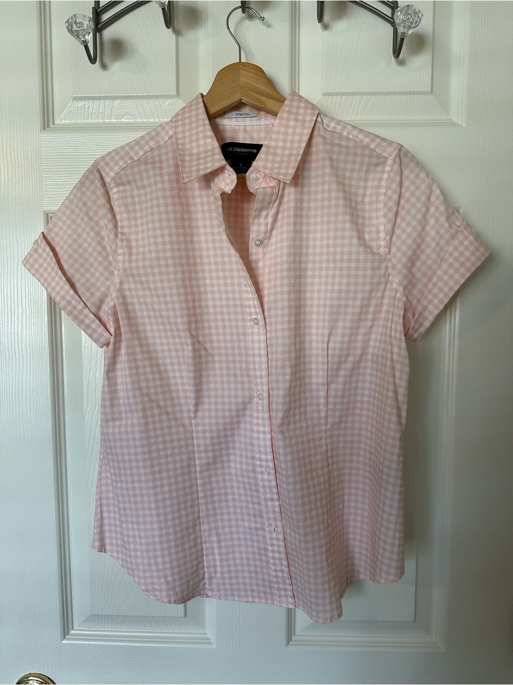 Liz Claiborne Pink Gingham Short Sleeve Button-Up Shirt